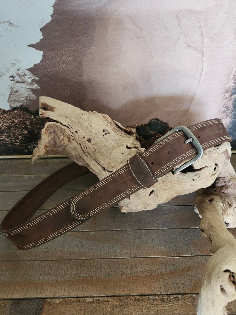 BADGER Brown Leather Heavy-Duty Casual Work Stitched Detail Belt 40" Waist